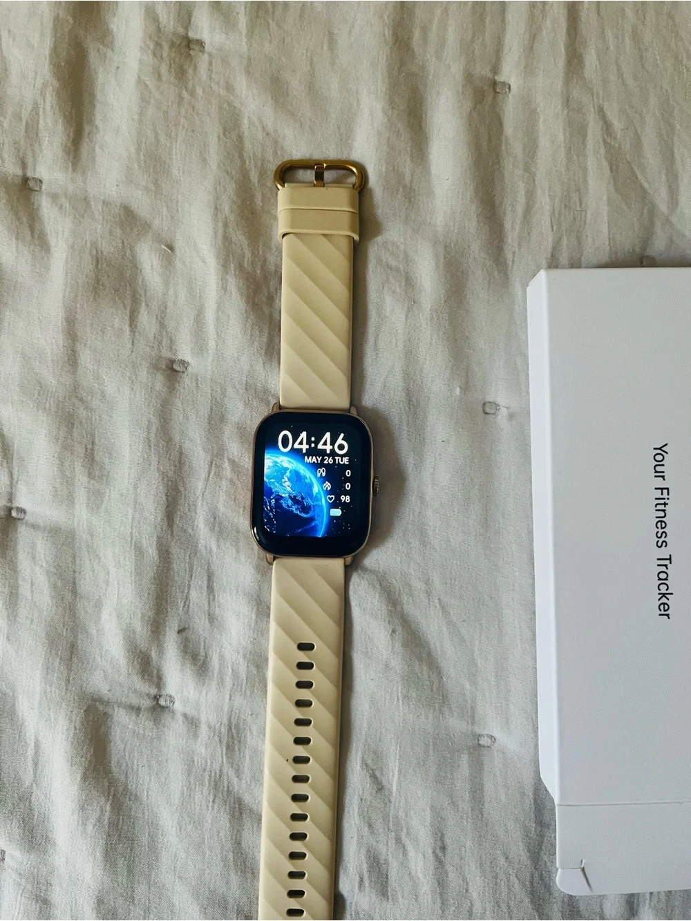 Beige Smart Watch Fitness Tracker with Gold-Tone Case